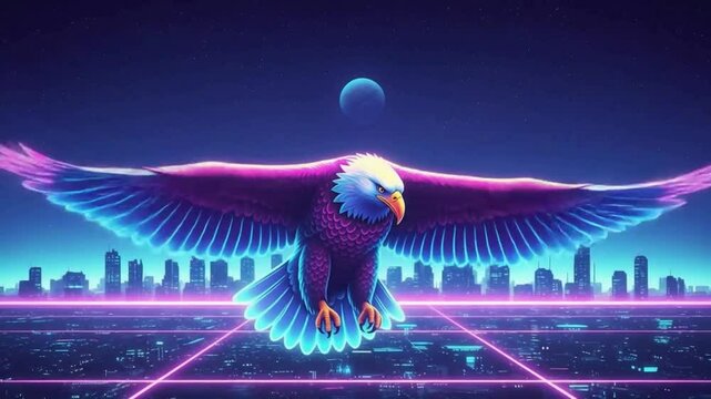 Eagle-like Creature Flying Under a Moonlit Sky
