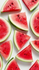 Fresh summer watermelon slices beautifully arranged on a white background for a refreshing presentation