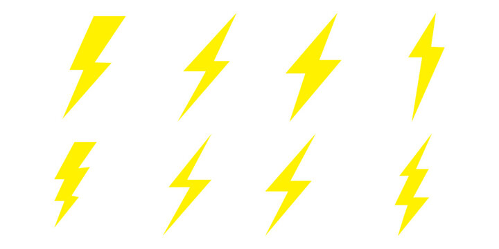 Lightning icon set. Electric icon vector. Power icon. Thunder charging power for electricity energy sign. Variety Design.
