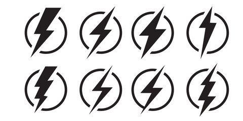 Lightning icon set. Electric icon vector. Power icon. Thunder charging power for electricity energy sign. Variety Design.