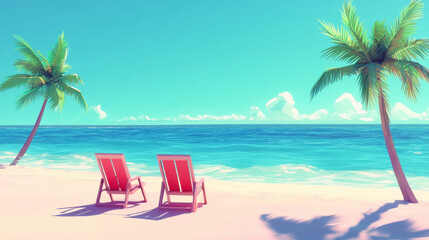 two beach chairs facing the ocean