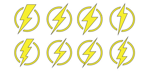 Lightning icon set. Electric icon vector. Power icon. Thunder charging power for electricity energy sign. Variety Design.