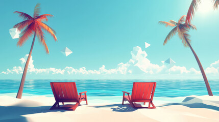 two beach chairs facing the ocean