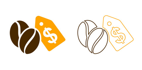 Minimal coffee bean icon price, isolated on white background. Coffee bean price tag symbol in vector illstration. Vector illustration
