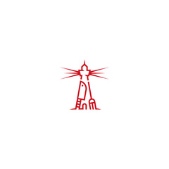 Coastal lighthouse with knife and fork logo design.