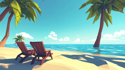 two beach chairs facing the ocean