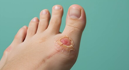 Close-up of foot with cracked skin wound on heel against light backdrop  