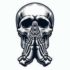 illustration of a skull with praying hands