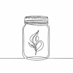A minimalist line drawing of a jar containing a plant, representing growth and preservation