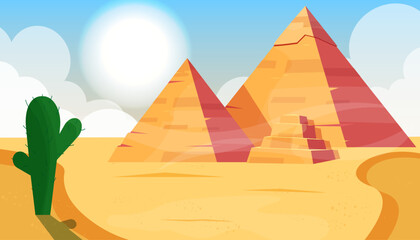 Egyptian pyramids against the backdrop of sand and sun
