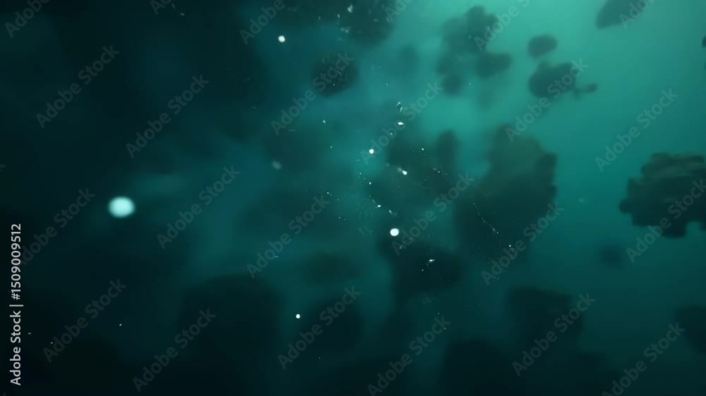 Poster abstract background with soft blurry textures and floating particles in dark space environment