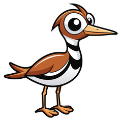 Cartoon killdeer stands attentively, its big eyes and distinctive coloration strikingly defining it