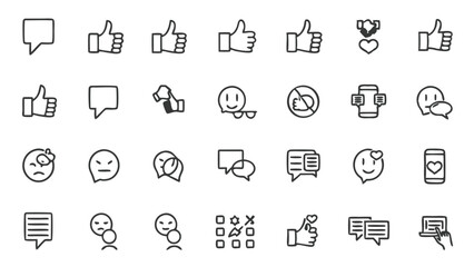 Fototapeta premium Social media icons vector set: like, comment, message, emoji, feedback, communication, and engagement symbols