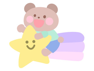 流れ星につかまって空を飛ぶクマ