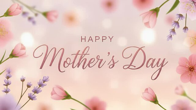 Elegant Happy Mother's Day text animation with pastel floral background