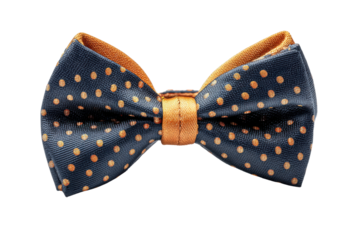 PNG Elegant blue bow tie with orange polka dots on black background