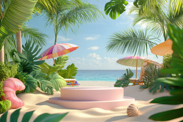 A realistic 3D product display podium special summer