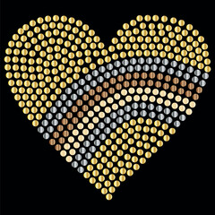 heart with golden rhinestones and black background