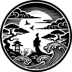 sketch vector illustration icon logo symbol silhouette woman geisha japan cultural religion ethnic classic vintage traditional
