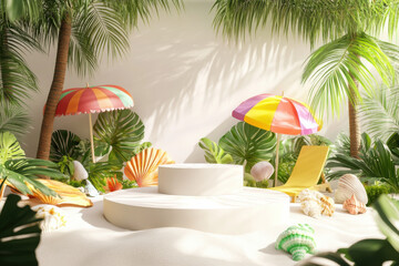A realistic 3D product display podium special summer