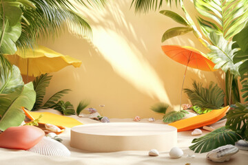 A realistic 3D product display podium special summer