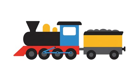 Toy Train Cartoon Graphic with Coal Car in Bright Colors