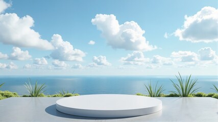 Serene Sky and Ocean View with Fluffy Clouds
