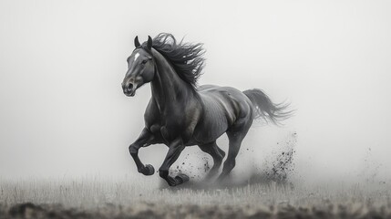 A horse running through a field, captured entirely with fluid, sweeping lines that convey motion and power, no color, just the beauty of the lines. 