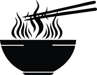 Hot steamy noodles are in the bowl held by chopsticks on transparent background