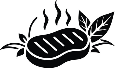 Steaming steak with grill marks and leaves evokes culinary delight; it is on transparent background