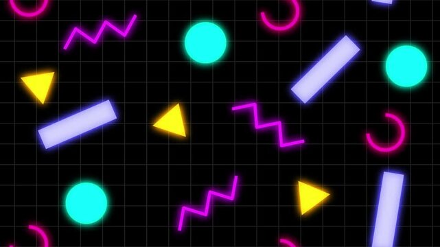 Seamless Looping Dark Themed Memphis Style Animated Background