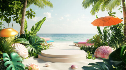 A realistic 3D product display podium special summer
