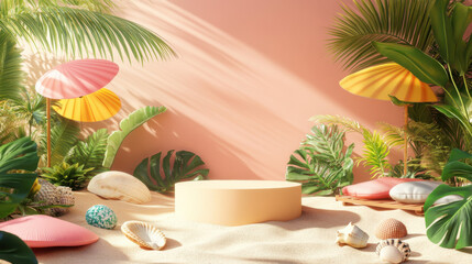 A realistic 3D product display podium special summer