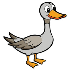Cartoon goose stands calmly with its orange beak and big eyes