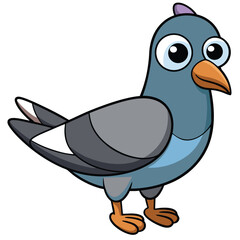 Animated pigeon stands confidently with googly eyes and an orange beak looks captivating