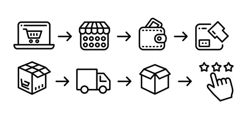 Online Shopping Process Flowchart Icons