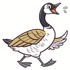 Animated Canada goose struts happily while honking, showcasing its feathers in joyful movement