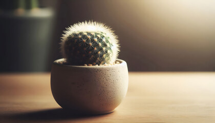 Small Cactus in a Pot A Close-Up Photograph