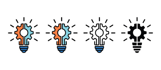 Innovative Idea Lightbulb Gear Icons Set Design