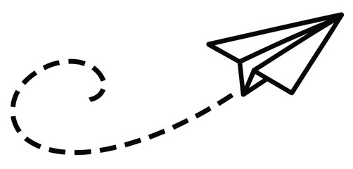 Paper Airplane in Flight with Dotted Line Trajectory