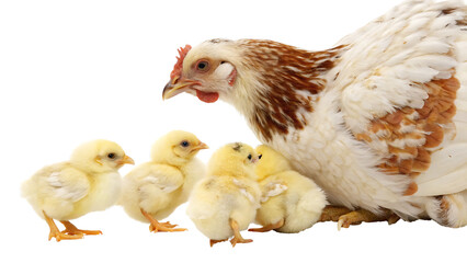 Fototapeta premium hen with his chicks on isolated transparent background