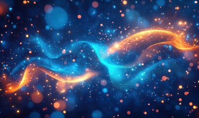 Fototapeta premium Abstract energy swirls, blue and orange glow, particle background, for design