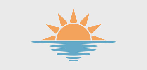Simple Sunset Over Water Minimalist Design Illustration