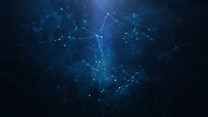 Futuristic Abstract Blue Network of Connected Dots and Lines on Dark Background