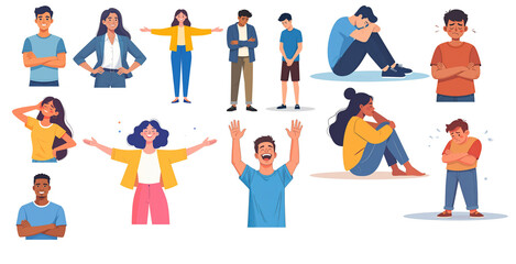 Flat Design Characters Expressing Human Emotions – Transparent Background