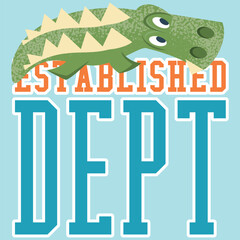 Obraz premium Crocodile or alligator mascot design with a sporty style, textures, text, and patches with varsity numbers and university-themed flags.
