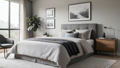 Serene Bedroom Interior with Natural Light and Minimalist Design
