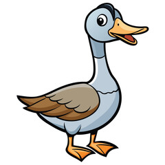 Animated gray duck showcases its orange beak while standing upright proudly