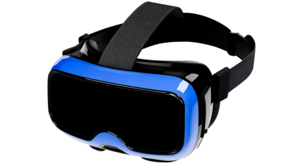 Blue VR Headset Close-up View for Gaming and Metaverse, cut out transparent