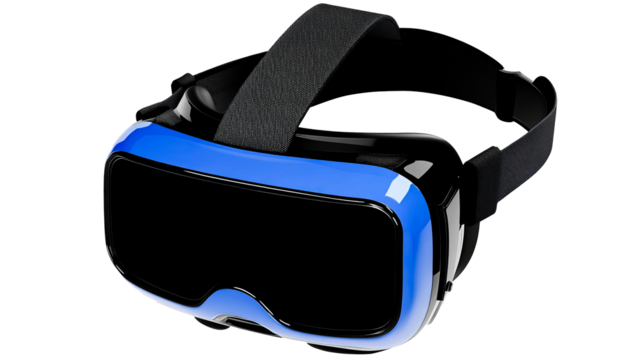 Blue VR Headset Close-up View for Gaming and Metaverse, cut out transparent